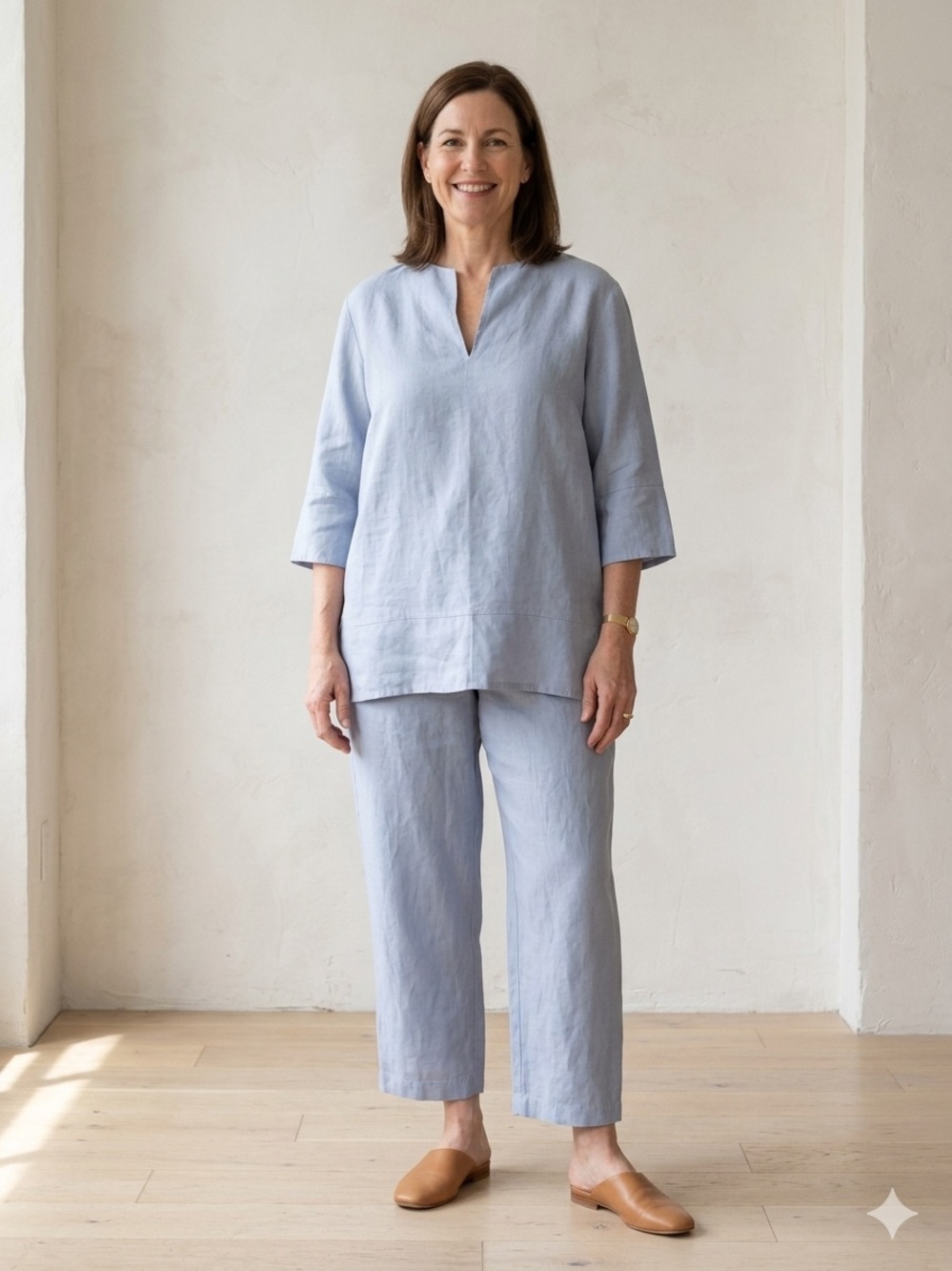 Real Clothes Saks Fifth Avenue Vintage Linen Tunic Top & Pull-On Pants Set XL